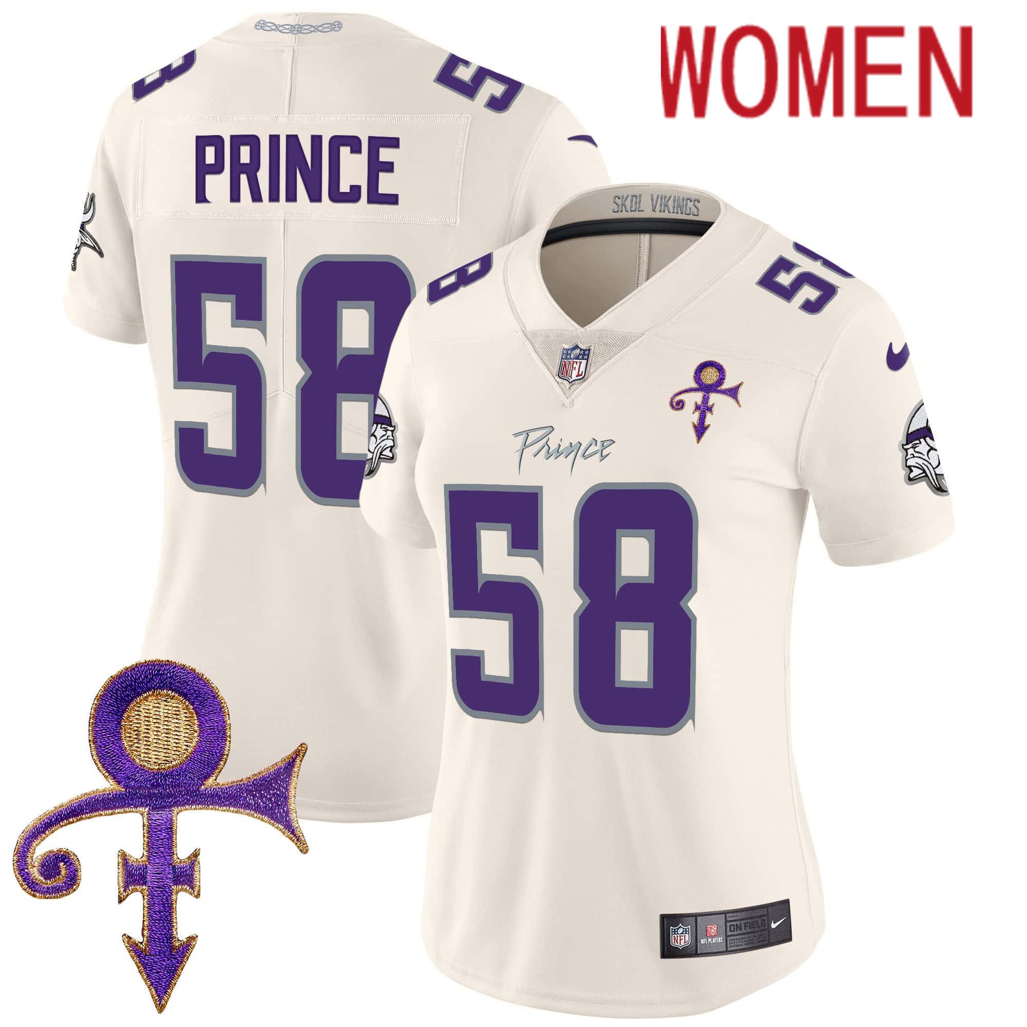 Women Minnesota Vikings #58 Prince Cream 2024 Nike Prince Vapor Limited NFL Jersey